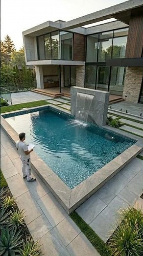 This Minimalist Pool With Waterfall Is Incredible 🤯