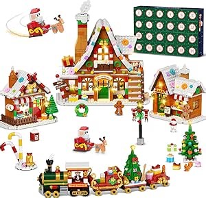 Advent Calendar 2025 Gingerbread House Mini Building Set with Light, 24 Days Countdown Christmas Village Building Blocks with Xmas Tree Train, for Adults Kids Girls Boys Ages 12+