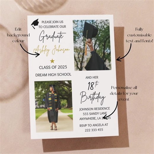 Graduation and Birthday Invitation Template with Photo (Digital Download)