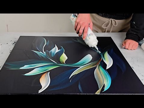 Wait... this is TURQUOISE, right!? / Acrylic Flower Painting with Big Colorful Swoops