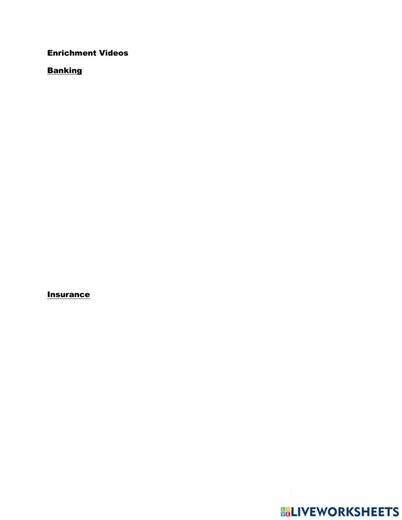 Banking and Insurance interactive worksheet