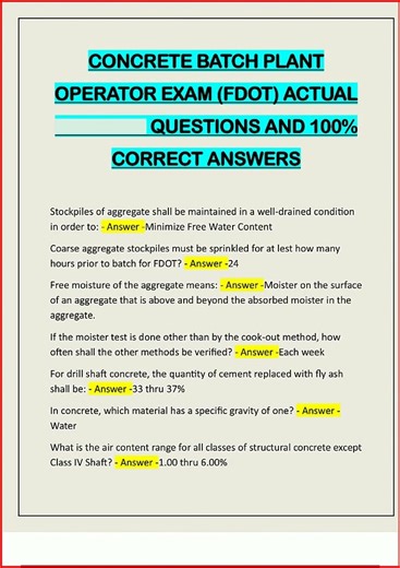 Concrete Batch Plant Operator Exam Fdot Actual Questions And video