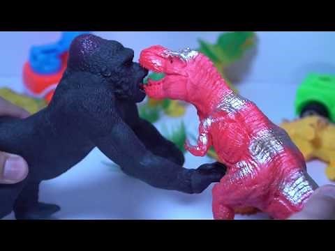 King Kong vs T-Rex Dinosaurs! Toys For Kids [ 4K Videos ]