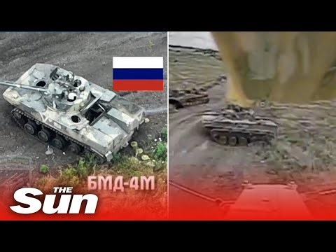 Ukrainian Marines destroy Russian tank with drone strike