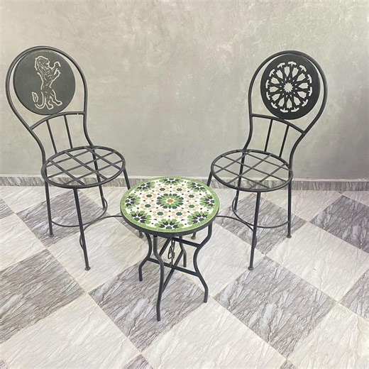Handmade Moroccan Zellige Tile Table Set: Green Mosaic Patio Furniture - Etsy