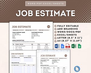 Job Estimate Template, Detailed Customizable Job Estimate Form, Professional Service Estimate Form Template for Contractors & Freelancers - Etsy
