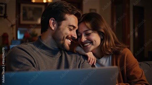 Couple enjoying quality time together on laptop at home