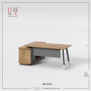 [Hot Item] Modern L Shape Manager Office Desk with Storage Iron Leg Melamine Computer Table