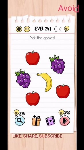 Brain test tricky puzzles level 241 (PICK THE APPLES) solution or walkthrough