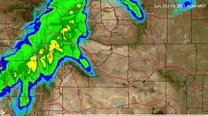 Forecast Radar Loop Sunday 3pm to Monday 3am: A swath of precipitation tracks across western and central Wyoming Sunday afternoon and evening, generally between 3pm and midnight. Mountain snow and valley rain occur. Pass-level travel will see accumulating snowfall, especially over Togwotee Pass, Sunday evening. | US National Weather Service Riverton Wyoming