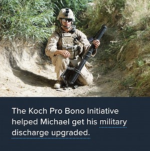The Koch Pro Bono Initiative and The Veterans Consortium teamed up to assist former U.S. Marine Michael Gerardo in upgrading his military discharge and reinstating his benefits. Learn how Koch attorneys, like Joel Barnes, are working to remove barriers that prevent people from reaching their full potential. https://koch.news/Pro-Bono-Michael | Koch