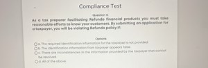 Compliance TestQuestion 15As a tax preparer facilitating Refu... | Filo