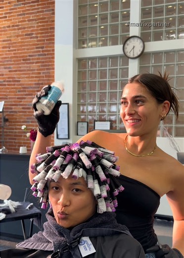 On behalf of @Matrix we said goodbye to curls and hello to sleek glass hair 💜 Using Matrix Miracle Creator to nourish, protect (up to 450° 🔥), smooth, and give us that unreal shine #Matrixpartner #hairtinsel #straightenedhair