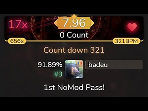 [7.96⭐] badeu | t+pazolite - Count down 321 [0 Count] 91.89% {#3 💖 17❌} - osu!