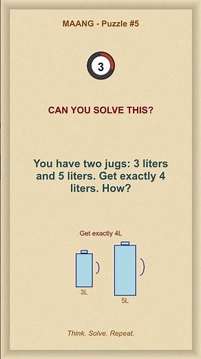 Water Jug Puzzle: 3L + 5L = 4L? Only 2% Solve This #Shorts