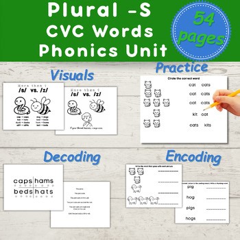 Plural -S CVC Words Phonics Unit-Worksheets,Decodable-Reading, Spelling&Visuals