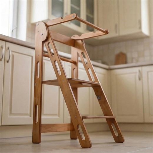 Solid Wood Toddler Helper Stand, Folding Kitchen Learning Tower, Montessori Cooking Stool - Etsy