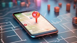 Smartphone 3D Map pins, GPS, navigator pin checking points, 3D World Map icon, technology and application mobile smart phone with mobile, delivery tracking, transportation, travel