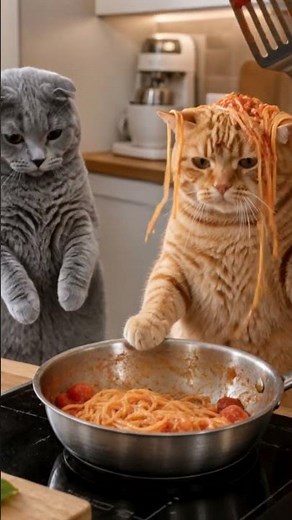 "Pasta Catastrophe! 🍝 Two Cats Eating Spaghetti Like Humans (Meme-Worthy!) | Funny Cat Video"