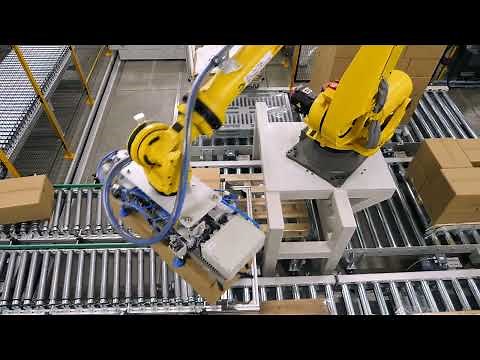 Automated Carton Box Transportation and Palletizing System using FANUC R2000 125L robot