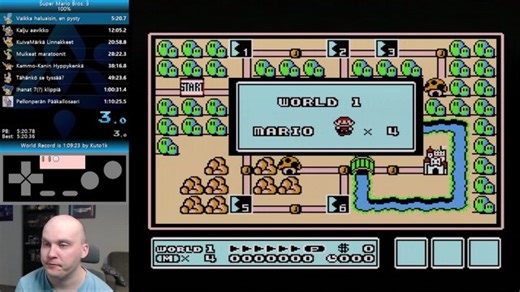SMB3 100% speedrun in 1:10:25.4