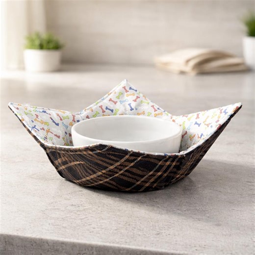 Quilted Cotton Microwave Bowl Cozy – Dog Bone Plaid Holder (set of 2) - Etsy