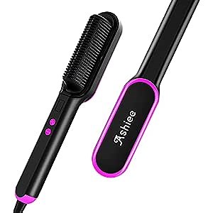 Ionic Hair Straightener Brush-Straightening Hair Beard Comb with 8 Temp Settings for Women&Men, Fast Heating & 30min Auto-Off & Anti-Scald & Digital Display, Black Rose