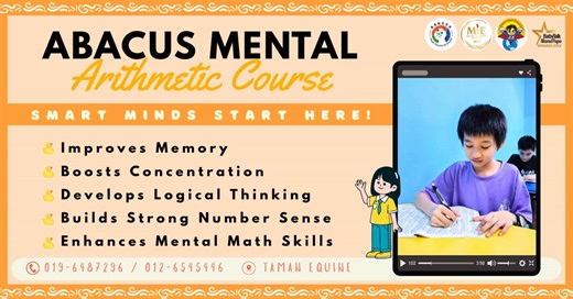 🧠 Unlock Your Child’s Potential with Abacus Mental Math! Fun, engaging classes for children ages 4 and up 🎓✨ ✅ Improve focus, memory & confidence ✅ Build strong mental math skills step by step ✅ Learn through play, visuals & hands-on activities 🎯🧮 👧🧒 A joyful learning environment where children learn, grow, and enjoy math 📍 Location: Taman Equine 📞 Contact: 019-648 7296 | 012-654 5446 📢 Enroll today and let your child learn with confidence and shine naturally! 🌟 #毅慧超人珠心算 #右脑开发 #专注力训练 #