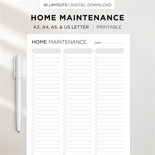 Home Maintenance Checklist: New Homeowner Guide Printable, Minimalist House Organizer, A3 A4 A5 Letter, Property Care PDF - Etsy
