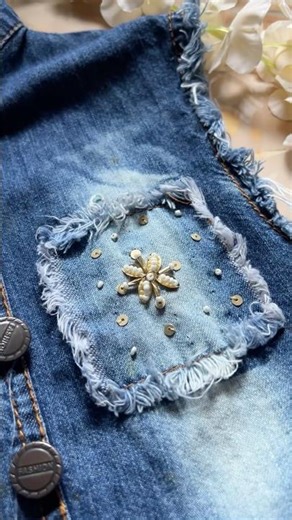 Diy Pearl embroidery on jacket| Beaded embroidery #embroidery #ytshorts #art #shortsfeed #fypシ