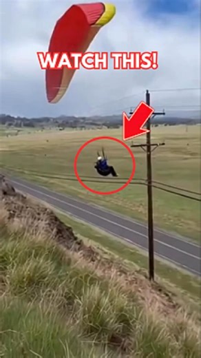 Paraglider Brushes Power Lines Before Dropping Into Field and Walking Away