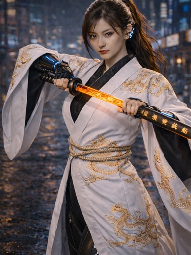 Crystal Sphere Samurai ⚔️ Cyber × Japanese aesthetics. #Link in bio. #cyber samurai #japanese art #cyberpunk #female warrior