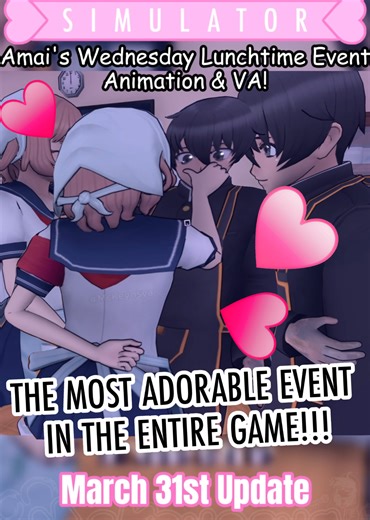 THE END IS THE CUTEST SCENE IN THE GAME😭♥♥♥ | #yanderesimulator #yansim #яндересимулятор #ayanoaishi #fyp | Yandere Simulator yansim new March 31st Update anniversary Amai Odayaka Taro Yamada Senpai interaction Wednesday Lunchtime Event cooking class animation cutscenes voice acting, featuring Otohiko Meichi yes that pink haired femboy guy, Kuu Dere, Inkyu and Sakyu Basu sisters, Horuda Puresu in sure he's happy and smile there without any gyaru bullies. Amai teaching students in Home Ec room t