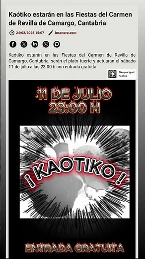 KAOTIKO 11 de Julio en las fiestas de Revilla de Camargo (Cantabria) 2026 "Gira XX5 Aniversario"