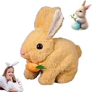 Bunny Realistic Bunny Toy, Easter Bunny Toy, Rabbit Interactive Hopping Bunny Toy-Jumping, Twitching, and Shaking Ears (Brown)