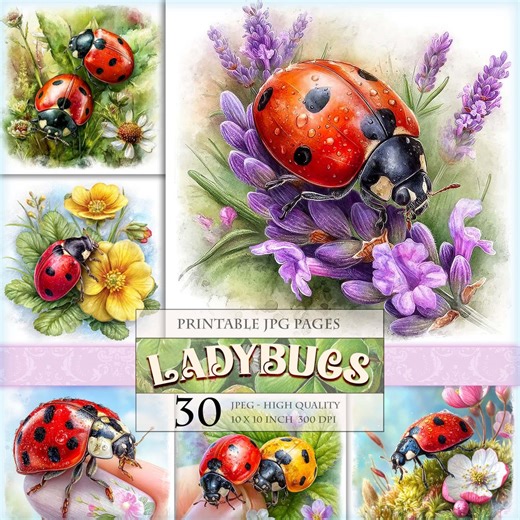 Ladybugs Clipart Bundle, Printable 30 JPEG Image, Floral Spring Meadow Grass, Cute Beetle Graphics Botanical Illustrations, Digital Download - Etsy Australia