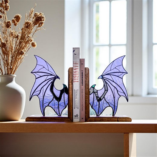Stained Glass Bat Bookends: Gothic Decor Gift for Book Lovers - Etsy