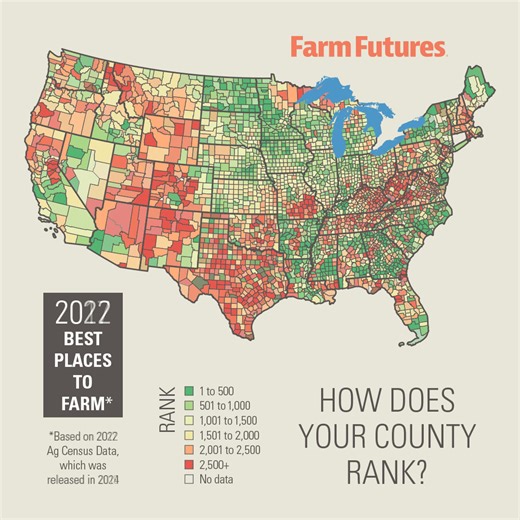 Is your county the Best Place to Farm? 📊 In this exclusive report, Farm Futures ranks the financial performance of 3,056 counties. Visit the interactive map below to find out where your home county lands: https://farmprogress.pub/BESTPLACESFB #BestPlacesToFarm | Farm Futures