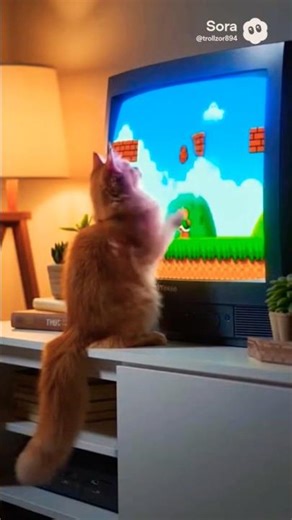 Cat Playing Super Mario