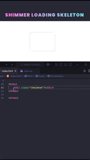 Dark CSS | ✅ Level up your CSS game 🔥🚀 Shimmer Skeleton Loading pure CSS -no JavaScript needed 🎓🧑‍💻 👩‍💻 Source code is available in Website 🌐 CHECK... | Instagram
