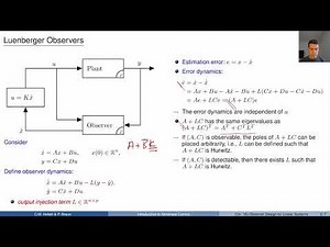 Introduction to Nonlinear Control: Part 16 (Observer Design for Linear Systems)
