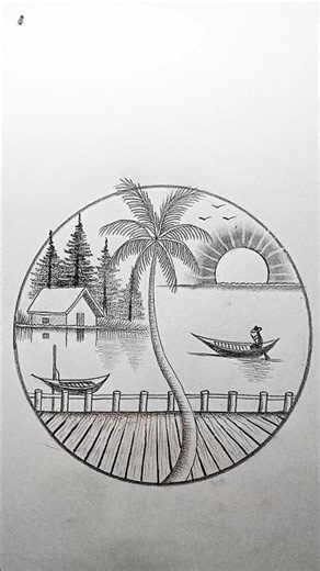 Mesmerizing Circle Landscape Drawing | Easy Pencil Scenery Drawing Tutorial | Relaxing Art #art