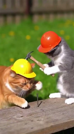 Epic Fail Clumsy Kitten Tries Hammering, Hits Big Cat Instead!