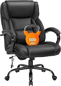 Big and Tall Office Chair 500lb Wide Seat Desk Chair with Lumbar Support Armrest Swivel Rolling High Back PU Leather Computer Chair Massage Adjustable Ergonomic Task Chair for Adults Women(Black)