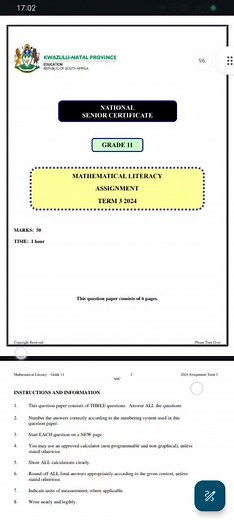 Grade 11 Mathematical Literacy Assignment Overview
