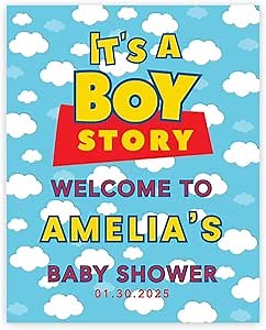 Andaz Press Its A Boy Story Baby Shower Decorations, 16"x20" Personalized Welcome Baby Shower Sign Decor, Its A Boy Story Sign In Guest Book Alternative