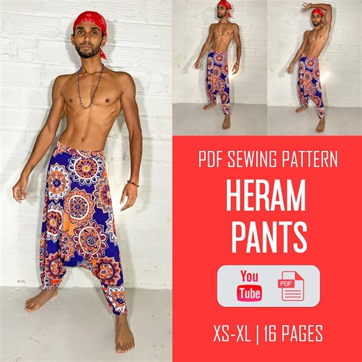 Heram Pants Pattern for Adults | MC Hammer Pants | Adult Bohemian Harem Pants Sewing Pattern | Aladdin Pants Sewing Pattern - Etsy