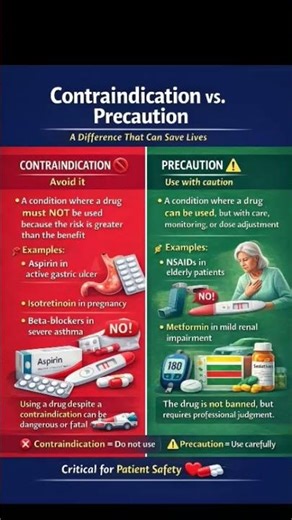 🚫Contraindication vs Precaution⚠️ A Difference that Can Save Lives💉💊