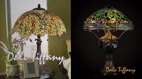 Dale Tiffany TA24003 Ferndell Butterfly Tiffany Accent Lamp with Handcrafted Art Glass Shade, Antique Bronze Finish, 14.25" Tall