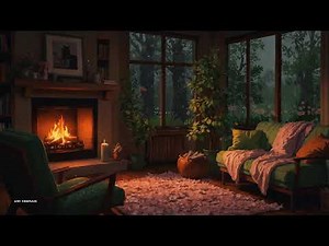 Cozy Lofi | Rain Sounds in a Cozy Forest Cabin for Sleep, Study & Relax 🌧️🔥